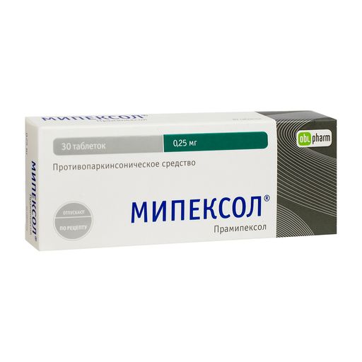 Мипексол, 0.25 мг, таблетки, 30 шт.