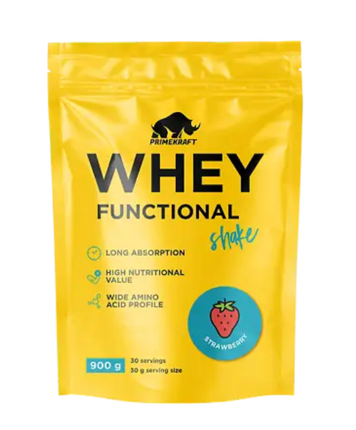 Prime Kraft Whey Functional Shake Kоктейль протеиновый, порошок для приема внутрь, клубника, 900 г, 1 шт.