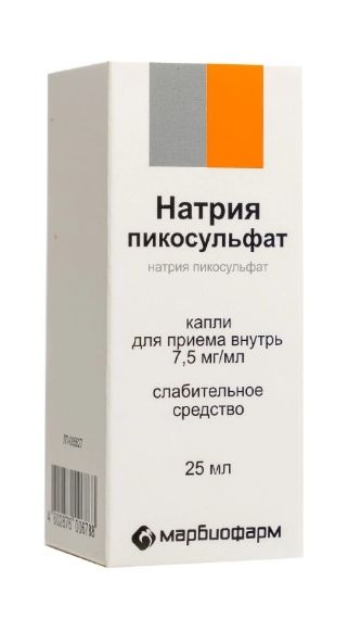 Натрия пикосульфат, 7.5 мг/мл, капли для приема внутрь, 25 мл, 1 шт.