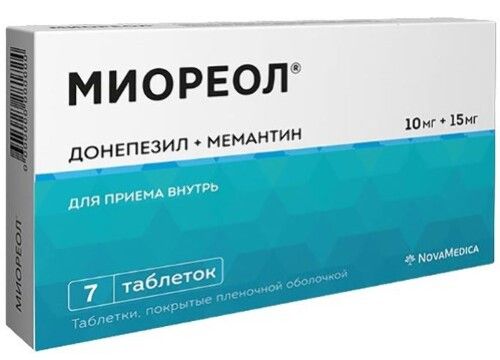 Миореол, 10 мг+15 мг, таблетки, покрытые пленочной оболочкой, 7 шт.