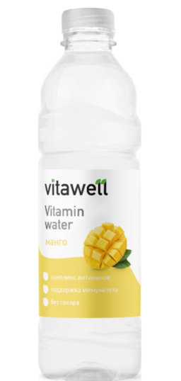 Vitawell Напиток с витаминами слабогазированный Манго, напиток, 0.5 л, 1 шт.