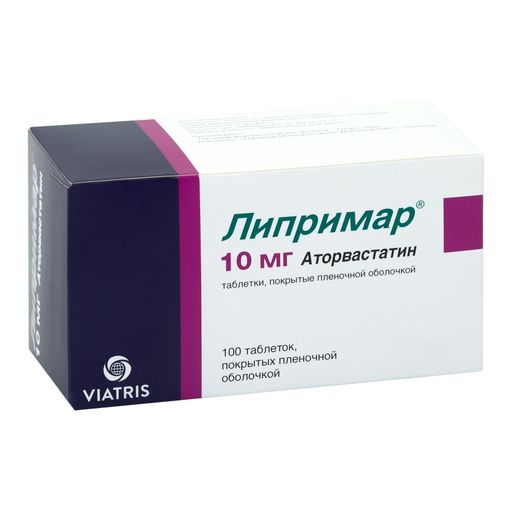 Липримар, 10 мг, таблетки, покрытые пленочной оболочкой, 100 шт.
