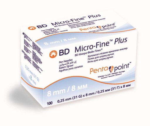 Иглы BD Micro-Fine Plus с заточкой pentapoint для шприц-ручки, 31G(0.25x8)мм, 100 шт.