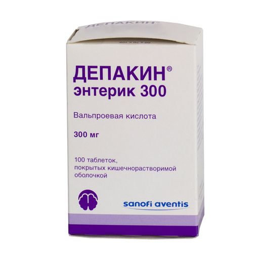 Депакин энтерик 300, 300 мг, таблетки, покрытые кишечнорастворимой оболочкой, 100 шт.