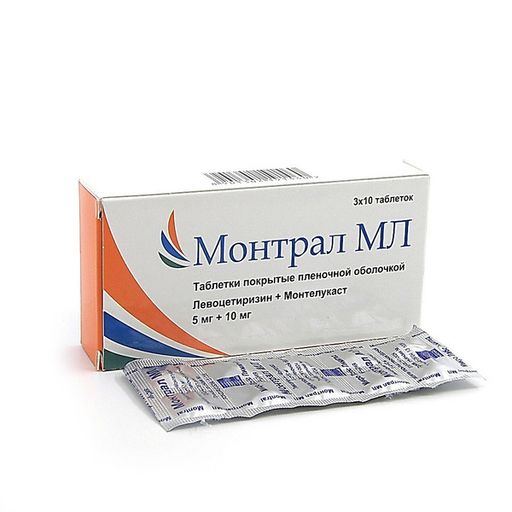 Монтрал МЛ, 5 мг+10 мг, таблетки, покрытые пленочной оболочкой, 30 шт.