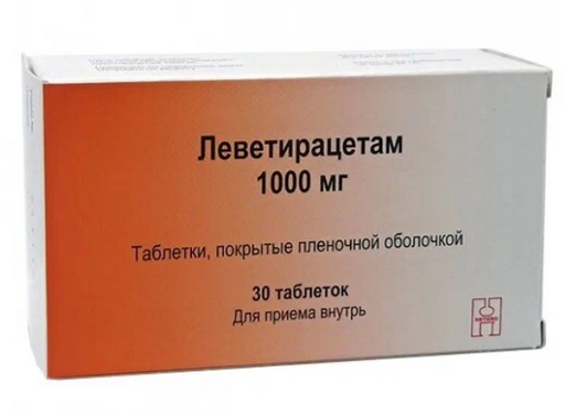 Леветирацетам, 1000 мг, таблетки, покрытые пленочной оболочкой, 30 шт.