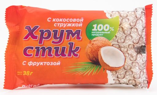 Хрумстик Батончик на фруктозе с кокосовой стружкой , батончик, 38 г, 1 шт.