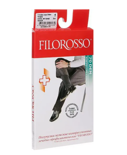 Filorosso Гольфы мужские компрессионные, р. 2, 70 DEN, 2-й класс компрессии, черного цвета, 1 шт.