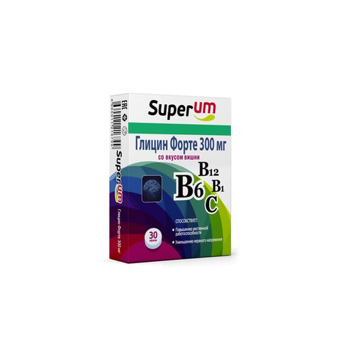 Superum Глицин форте, 300 мг, таблетки, со вкусом вишни, 30 шт.