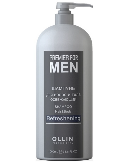 Ollin Prof Premier For Men Шампунь для волос и тела, шампунь, освежающий, 1000 мл, 1 шт.