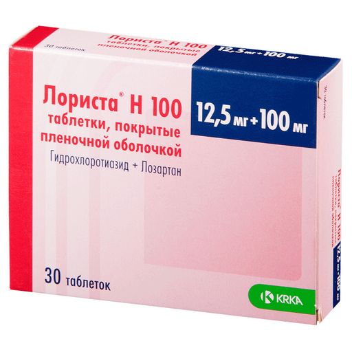 Лориста Н 100, 12.5 мг+100 мг, таблетки, покрытые пленочной оболочкой, 30 шт.