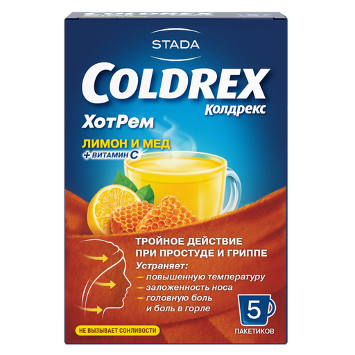 Колдрекс Хотрем, порошок для приготовления раствора для приема внутрь, медово-лимонные(й), 5 г, 5 шт.