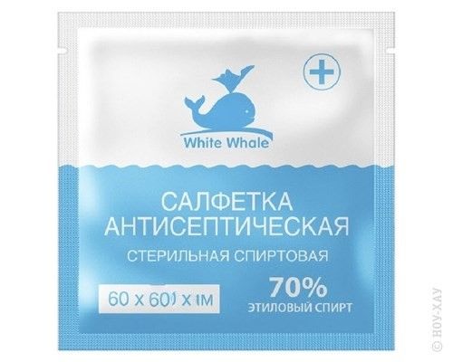 White Whale Салфетка антисептическая спиртовая, 60х60 мм, 100 шт.