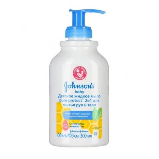 Johnsons Baby Pure Protect детское жидкое мыло 2в1 для мытья рук и тела, мыло жидкое, 300 мл, 1 шт.