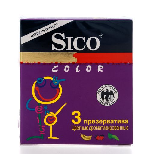 Презервативы Sico Color, презерватив, цветные, ароматизированные, 3 шт.