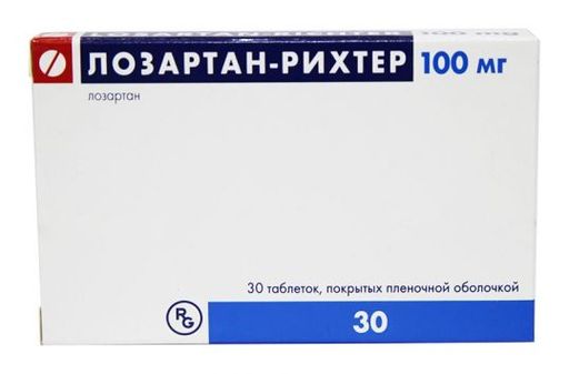 Лозартан-Рихтер, 100 мг, таблетки, покрытые пленочной оболочкой, 30 шт.