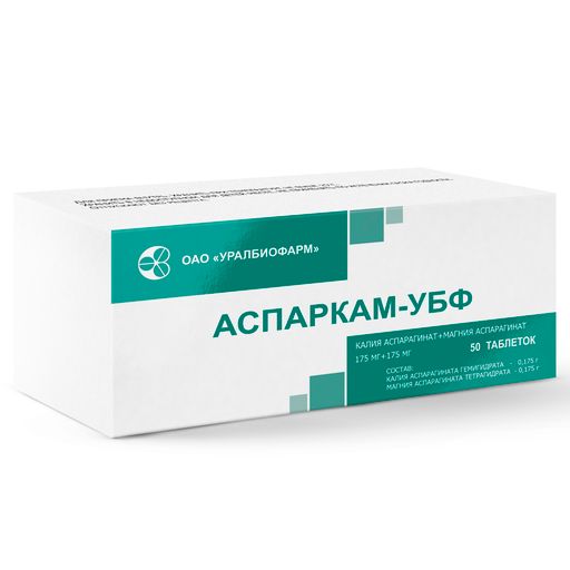 Аспаркам-УБФ, 175мг + 175мг, таблетки, 50 шт.