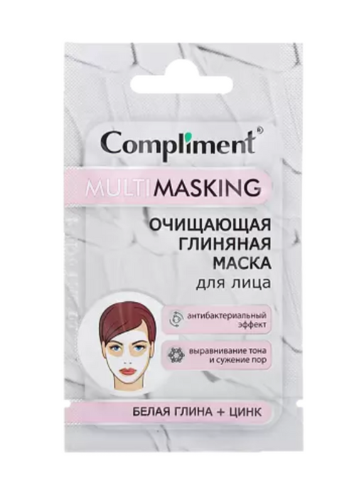 Compliment Multimasking очищающая маска для лица, маска для лица, с белой глиной и цинком, 7 мл, 1 шт.