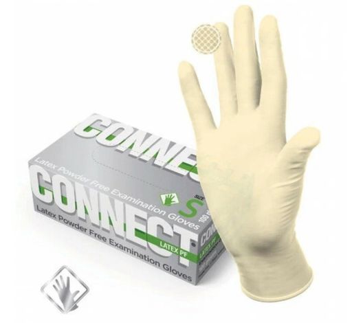  Connect смотровые латексные, M, перчатки неопудренные .