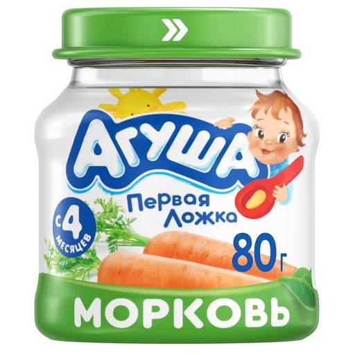 Агуша Овощные пюре Морковь, для детей с 4 месяцев, пюре, 80 г, 1 шт.