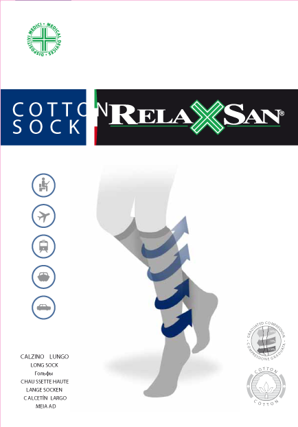 Relaxsan Cotton Socks Гольфы с хлопком 1 класс компрессии Унисекс, р. 2, арт. 820 (18-22 мм рт.ст.), 140 DEN (черного цвета. с хлопком), пара, 1 шт.