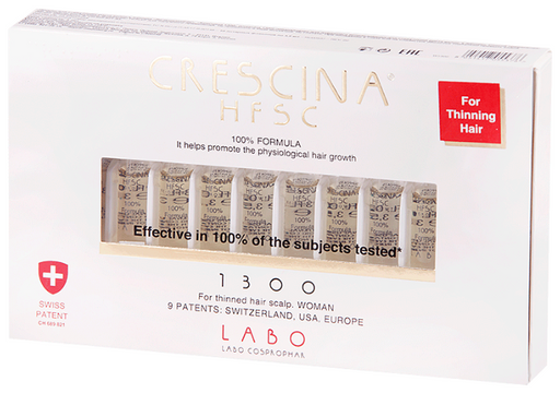 Crescina 1300 HFSC Ампулы для стимуляции роста волос, сыворотка для волос, для женщин, 3.5 мл, 10 шт.