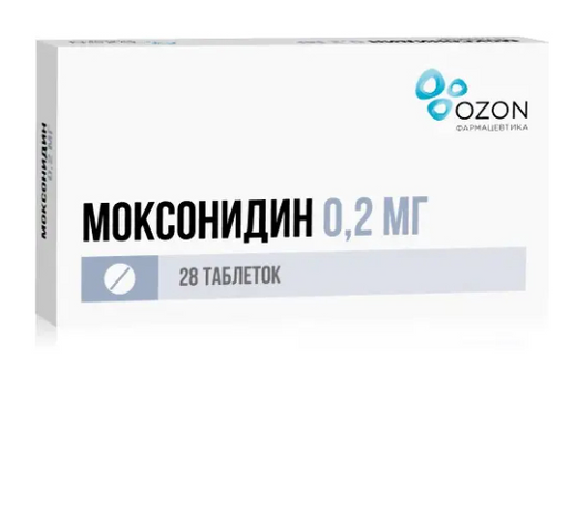 Моксонидин, 0.2 мг, таблетки, покрытые пленочной оболочкой, 28 шт.