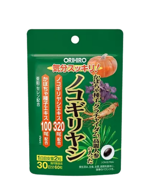 Orihiro Пальметто с семенами тыквы, женьшенем, цинком, капсулы, 60 шт.