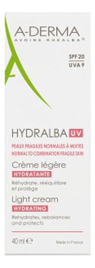 A-Derma Hydralba UV Крем для лица увлажняющий легкий, крем, 40 мл, 1 шт.