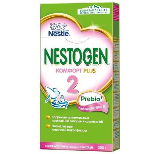 Nestogen 2 Комфорт Plus, для детей с 6 месяцев, смесь молочная сухая, с пребиотиками и пробиотиками, 350 г, 1 шт.
