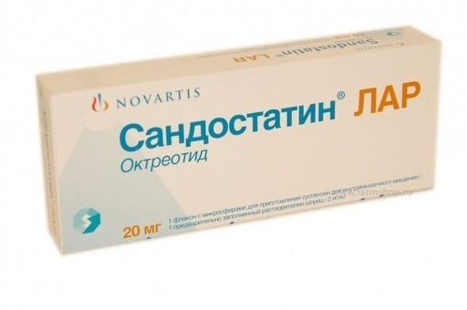 Сандостатин Лар, 20 мг, микросферы для приготовления суспензии для внутримышечного введения, 1 шт.