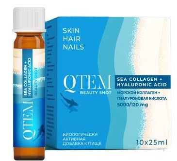 QTem Sea Collagen + Hyaluronic Acid Монодоза красоты, напиток, 25 мл, 10 шт.