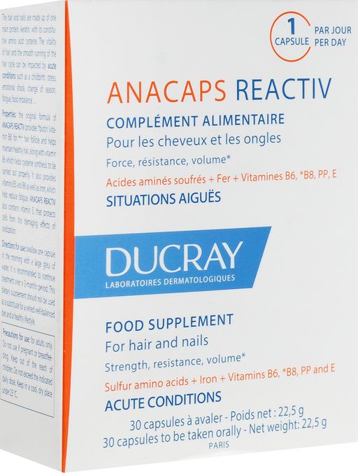 Ducray Анакапс Реактив для волос и кожи головы, 812 мг, капсулы, 30 шт.