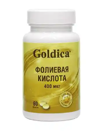 Голдика Фолиевая кислота с витаминами В6 и В12, 400 мкг, таблетки, 60 шт.