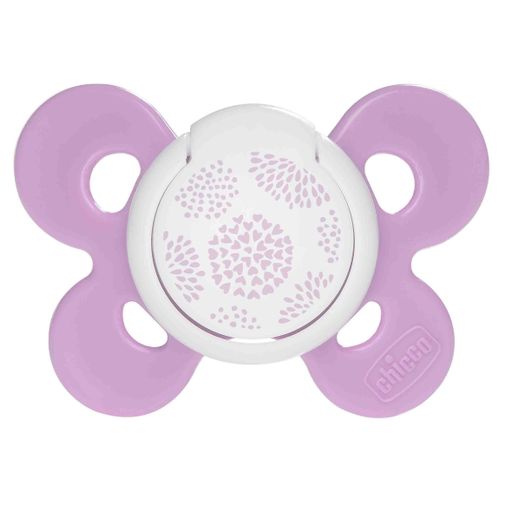 Chicco Physio comfort Пустышка силиконовая ортодонтическая Одуванчики, для детей с 6 месяцев, розового цвета, 1 шт.