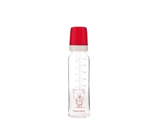 Canpol Бутылочка стеклянная с силиконовой соской, арт. 42/102, красного цвета, 120 мл, 1 шт.