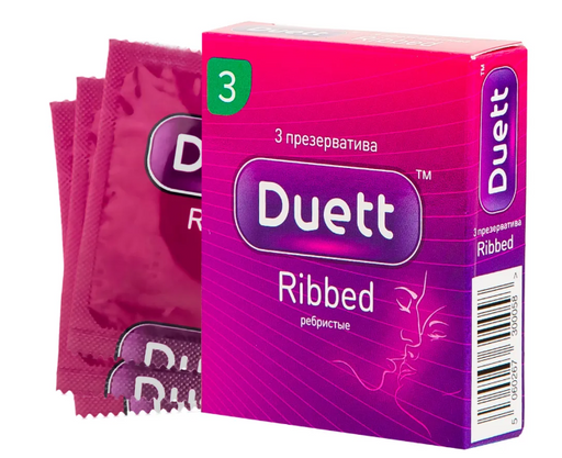 Презервативы Duett Ribbed, ребристые, 3 шт.