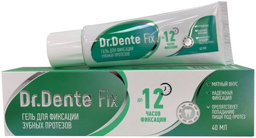 Dr.Dente Fix Гель для фиксации зубных протезов, крем для фиксации зубных протезов, со вкусом мяты, 40 мл, 1 шт.
