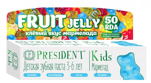 PresiDent Kids зубная паста мармелад, паста зубная, без фтора, 50 мл, 1 шт.
