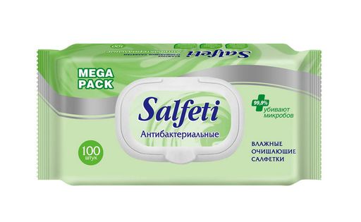 Salfeti Mega Pack салфетки влажные антибактериальные, салфетки гигиенические, 100 шт.
