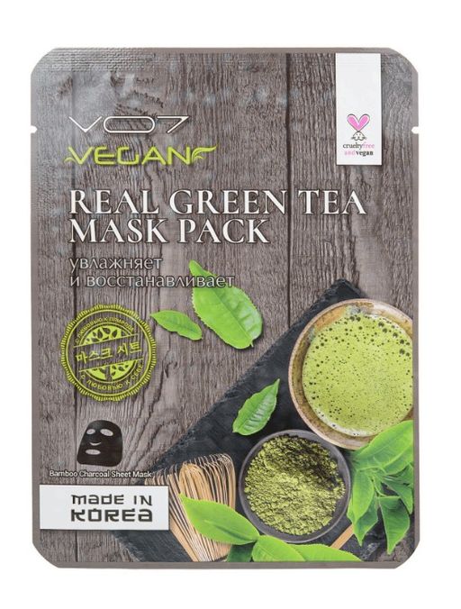 VO7 Real Vegan Маска для лица Восстанавливающая с экстрактом Зеленого чая, маска для лица, 25 г, 1 шт.