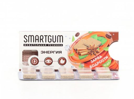 Smartgum Энергия Заряд бодрости кофе+корица, жевательная резинка, 10 шт.