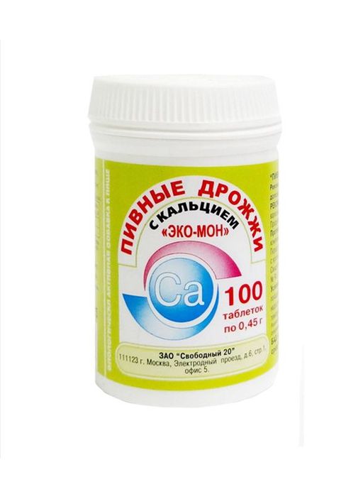 Пивные дрожжи Эко-мон с кальцием, 450 мг, таблетки, 100 шт.