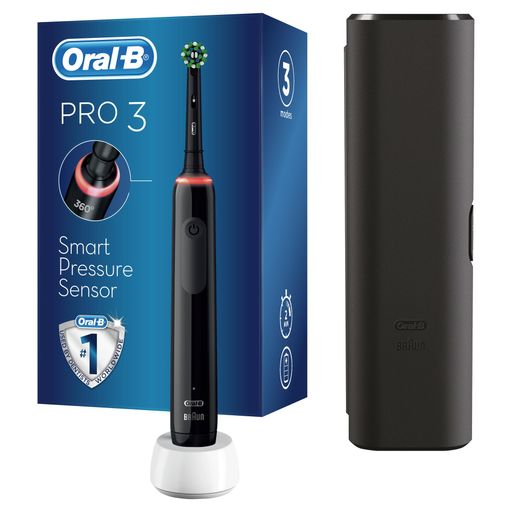 Oral-B Pro 3 Электрическая зубная щетка, D505.513.3X BK 3772, черного цвета, щетка зубная электрическая, с зарядным устройством и дорожным чехлом, 1 шт.