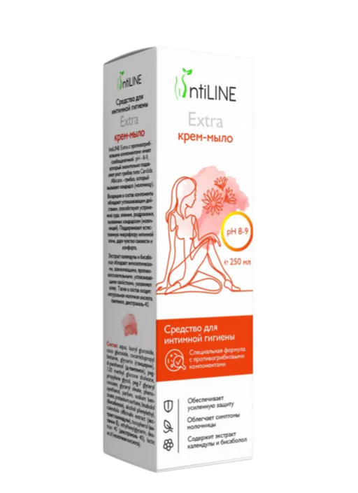 ИнтиЛайн Экстра Крем-мыло для интимной гигиены, средство жидкое косметическое, специальная формула с противогрибковым компонентом, 250 мл, 1 шт.