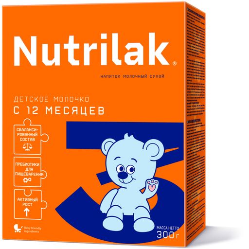Nutrilak 3 Детский сухой молочный напиток, для детей с 12 месяцев, смесь молочная сухая, 300 г, 1 шт.