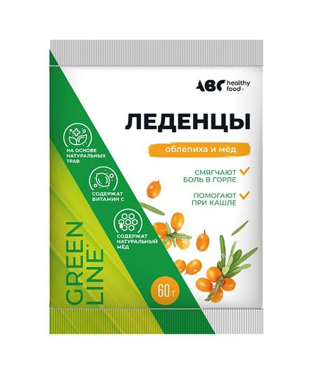 ABC Healthy Food Карамель леденцовая с витамином С, карамель леденцовая, облепиха и мед, 60 г, 1 шт.
