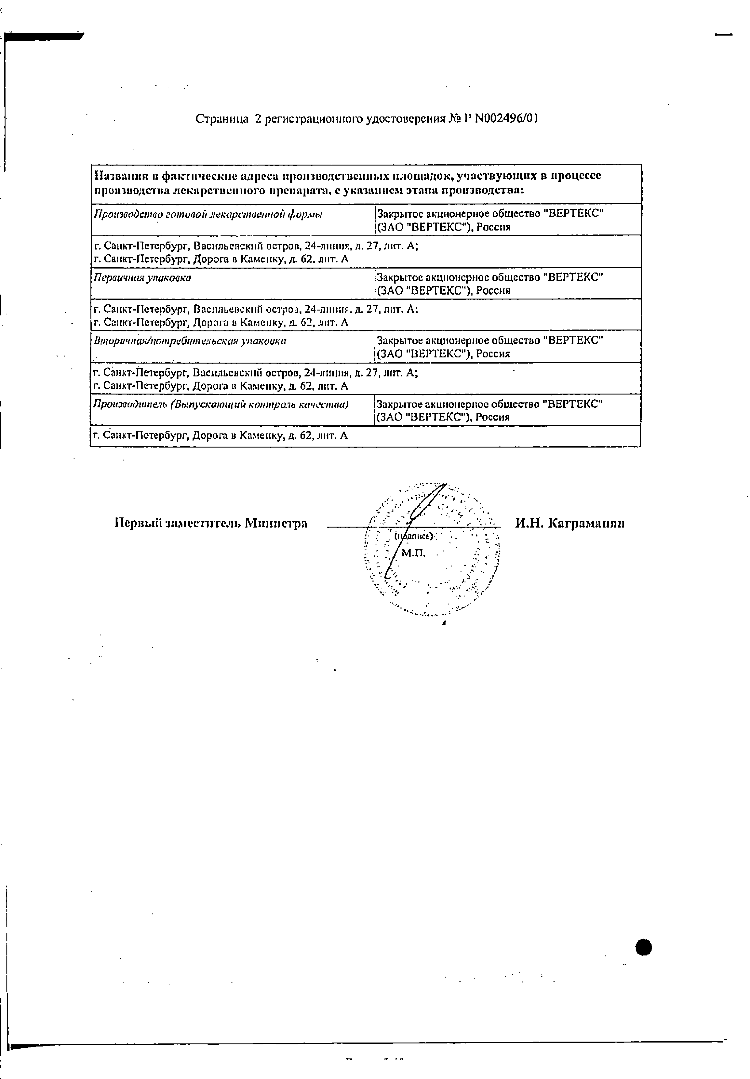 Кларитромицин-Вертекс сертификат