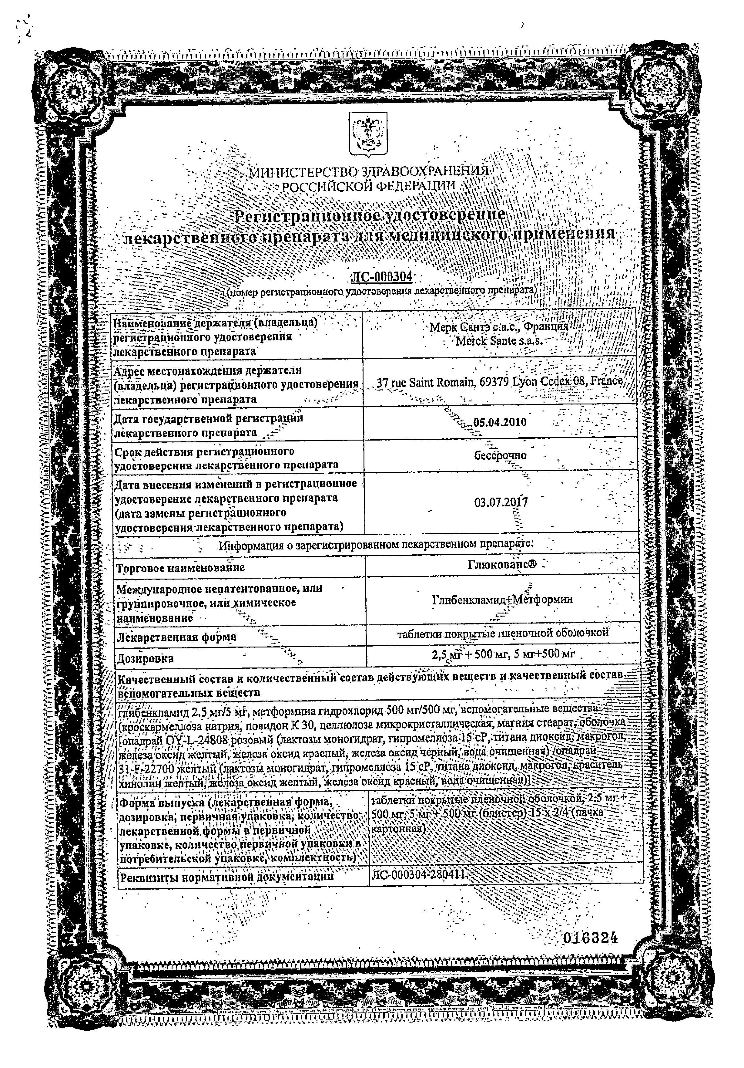 Глюкованс сертификат