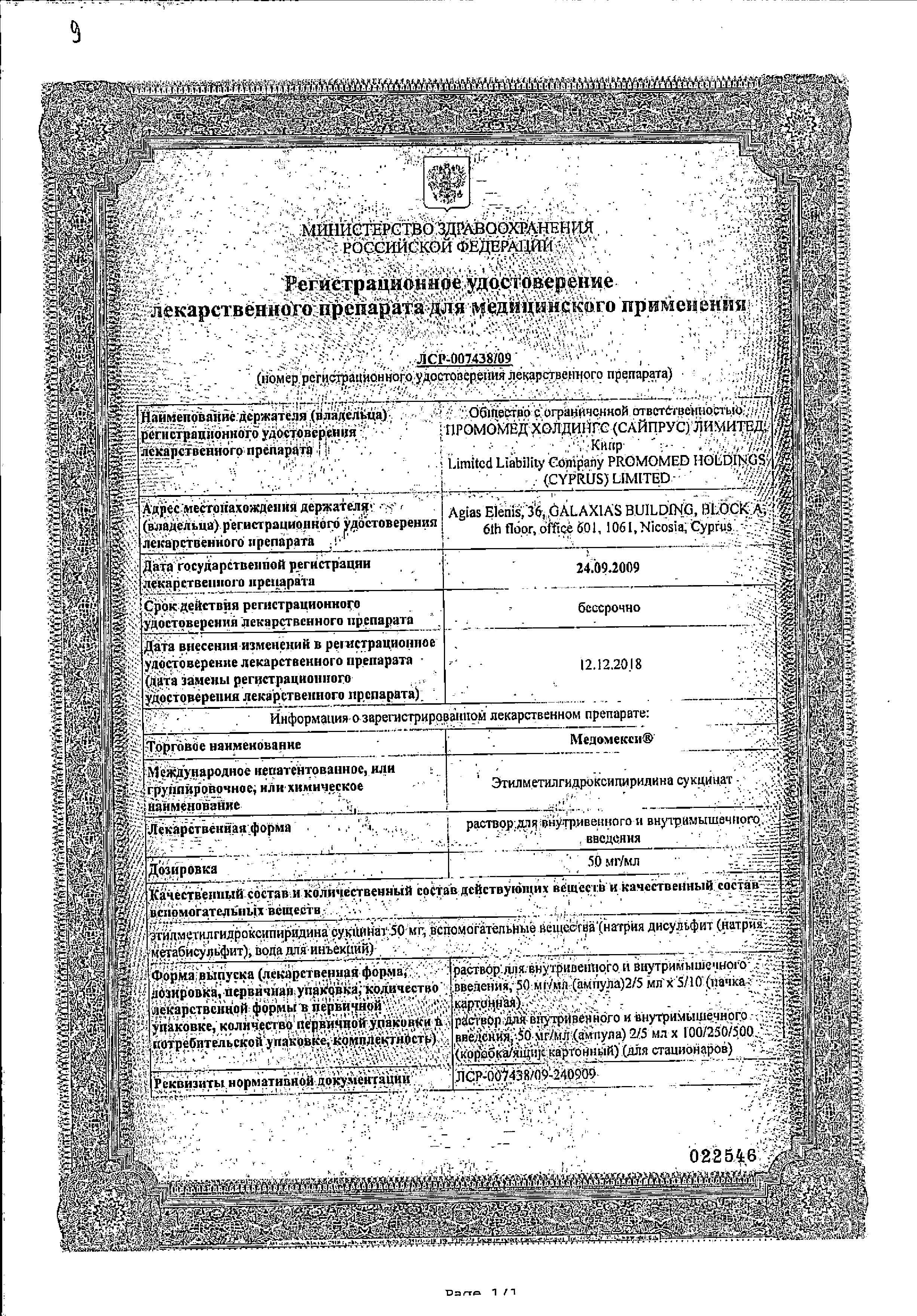 Медомекси (для инъекций) сертификат
